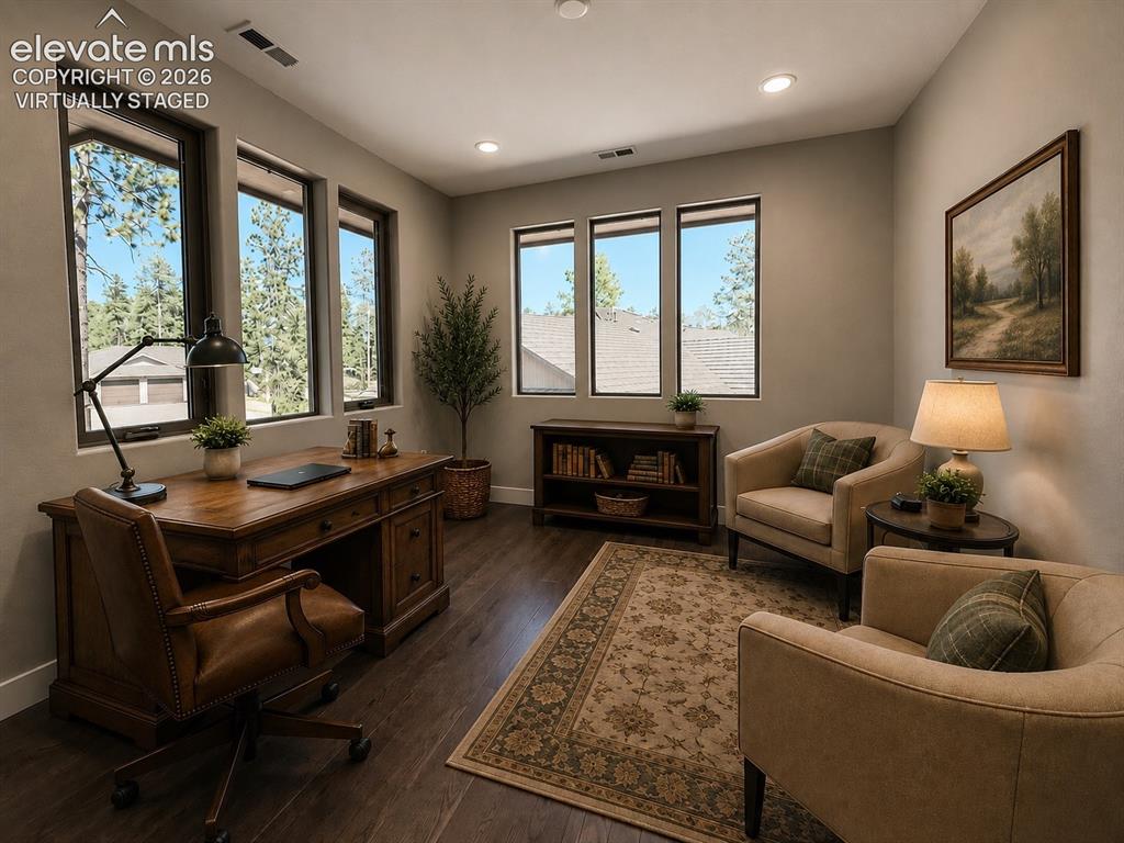 3145 Promise Point Colorado Springs, CO 80921 - Photo 3 of 28 Office/Den with wood flooring and Double Pocket Doors. Virtually Staged.