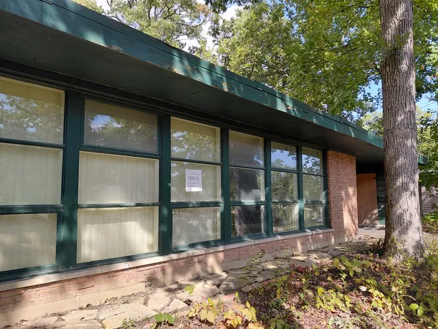 a view of a black and white door