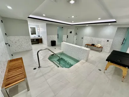 a view of swimming pool from a balcony