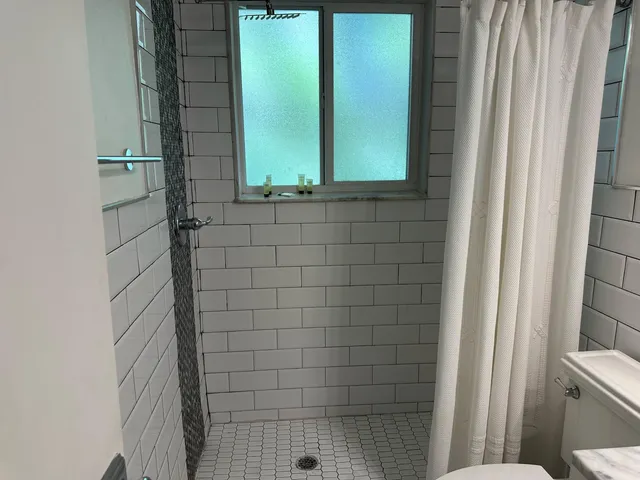 a bathroom with a window