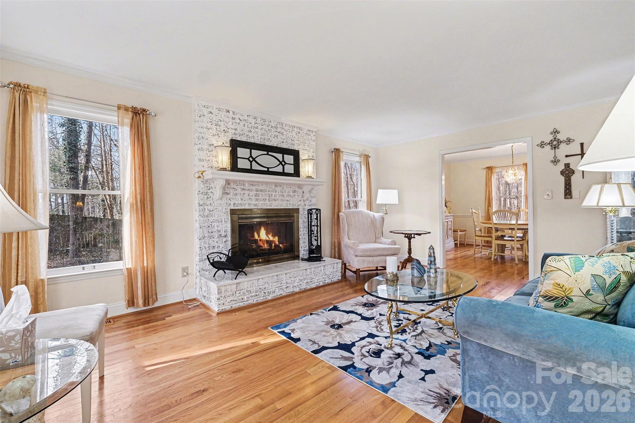 909 Woodland Forest Road Waxhaw, NC 28173 - Photo 2 of 38 a living room with furniture a rug and a fireplace