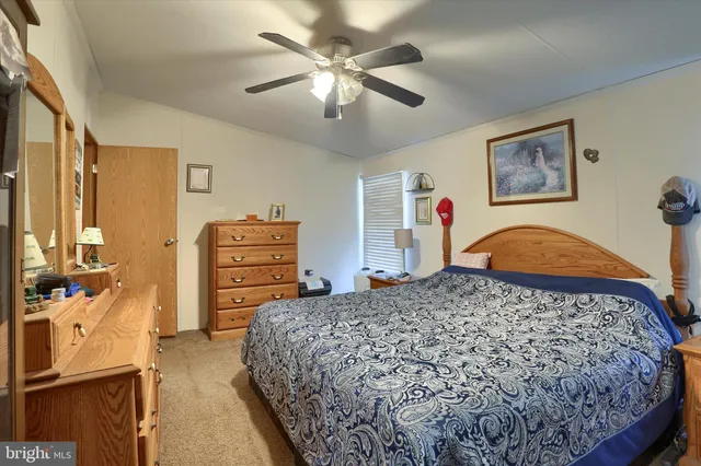 a bedroom with a bed and dresser