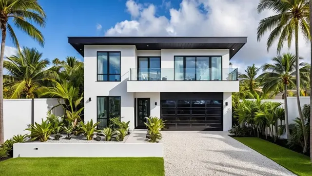 a front view of a house with plants