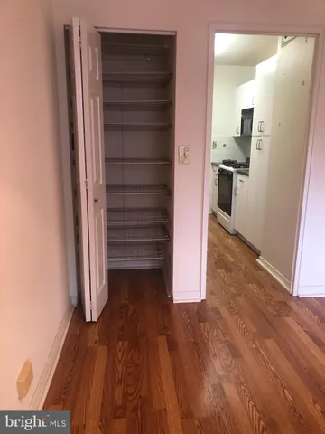 a view of walk in closet with empty racks