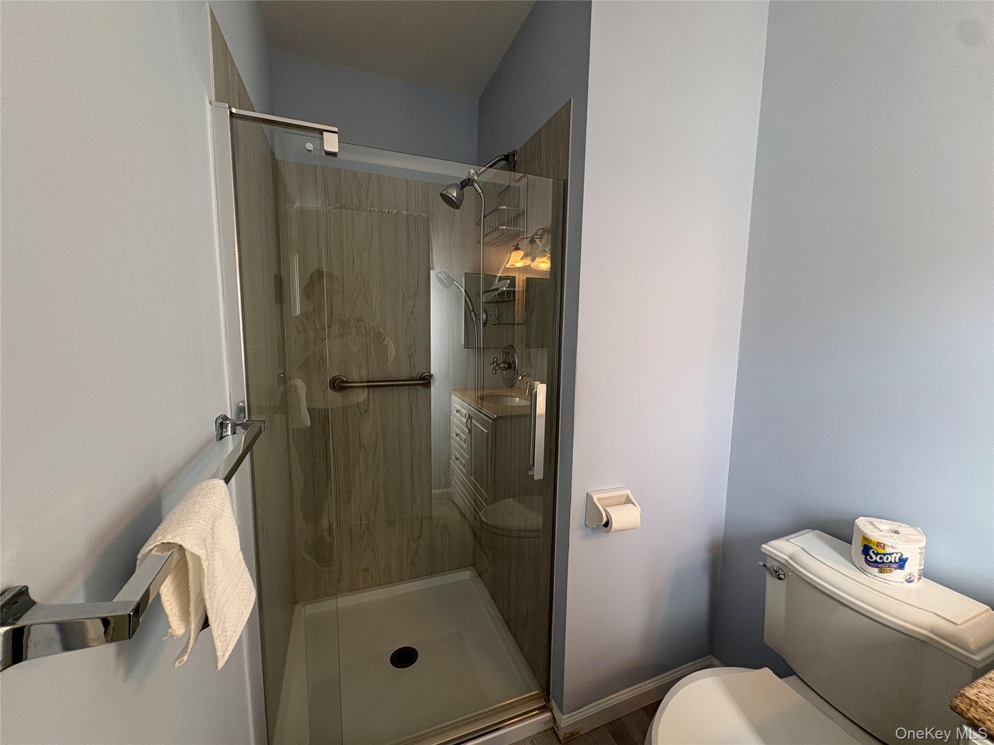 491 Stratford Lane Ridge, NY 11961 - Photo 11 of 24 a bathroom with a shower a toilet and a sink
