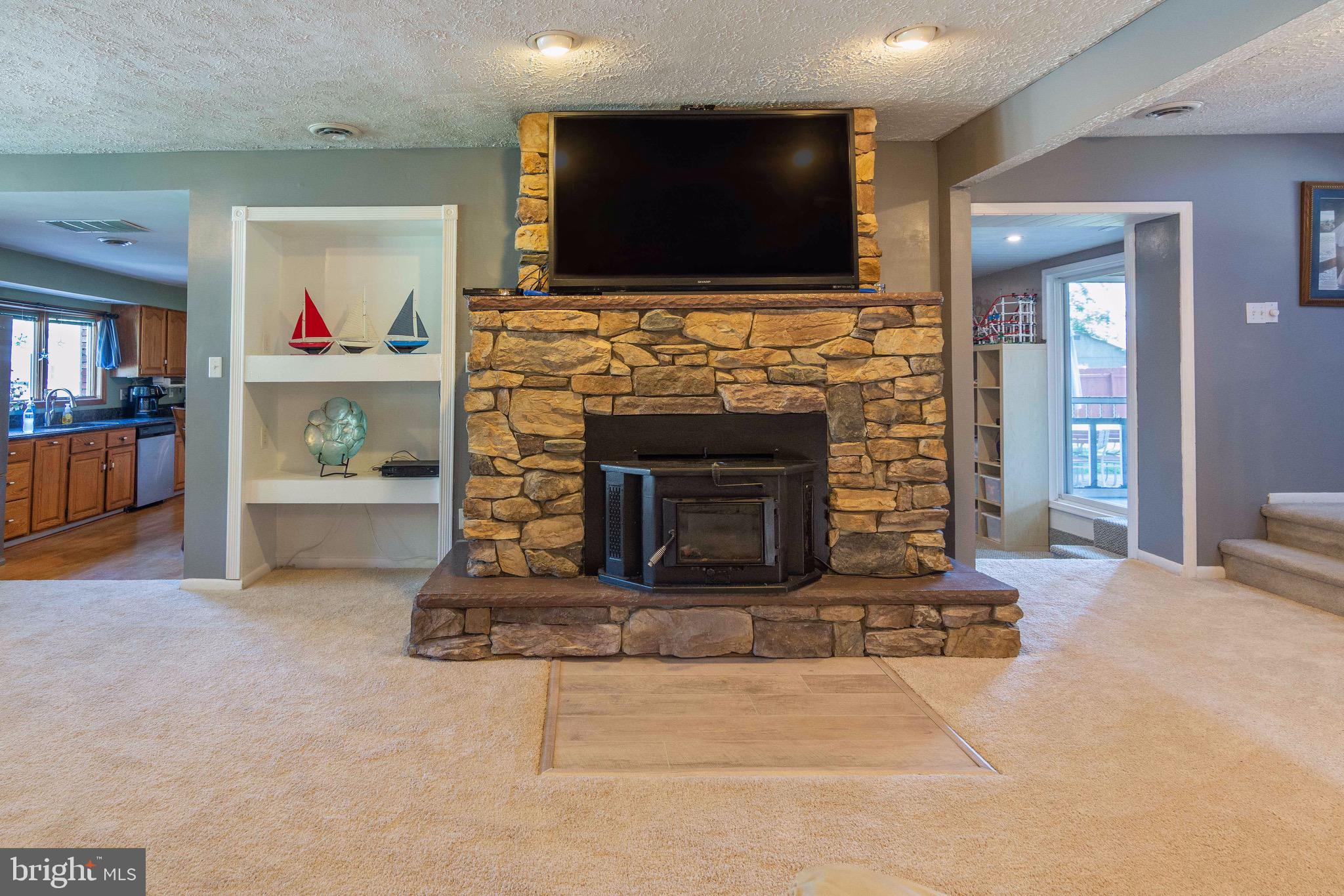Stone Fireplace w/woodstove Insert