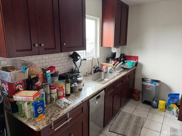 a kitchen with lots of counter top space