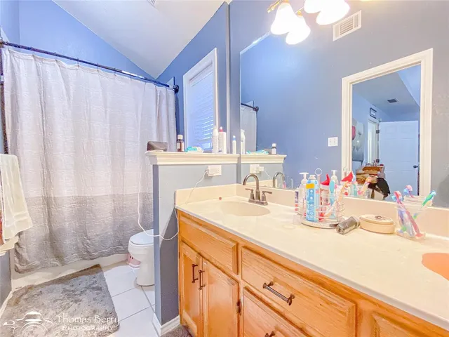 a bathroom with a sink vanity and a mirror