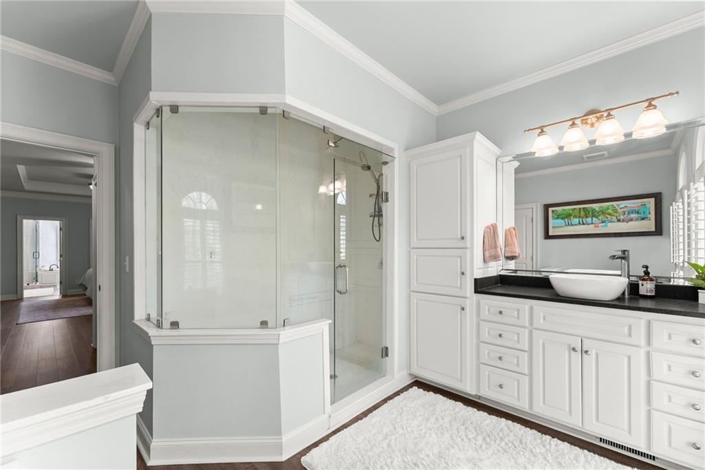 2195 East Maddox Road Buford, GA 30519 - Photo 26 of 100 a bathroom with a granite countertop sink mirror and double