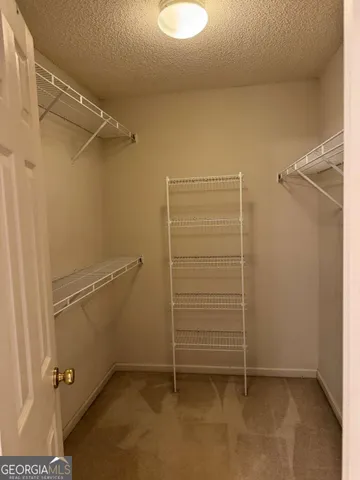 a view of walk in closet with empty racks