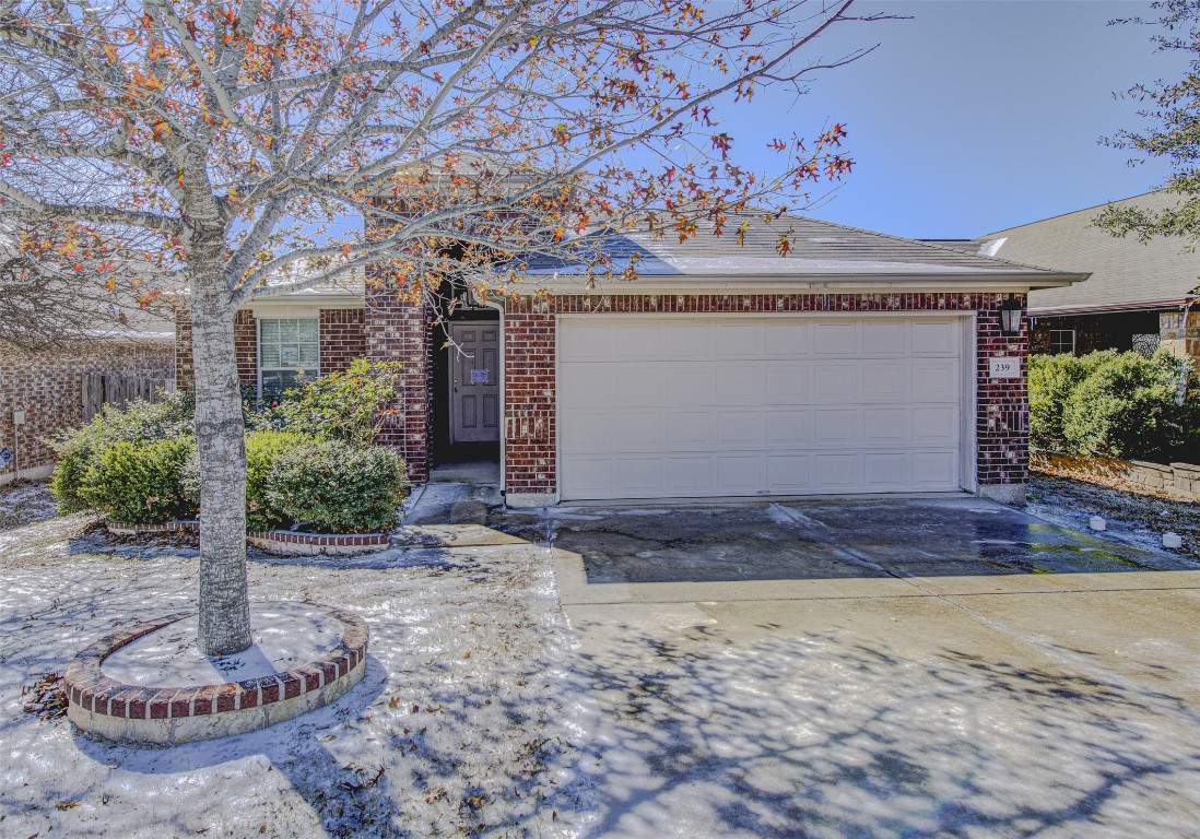 Single story home with brick siding, concrete driveway, and an attached garage