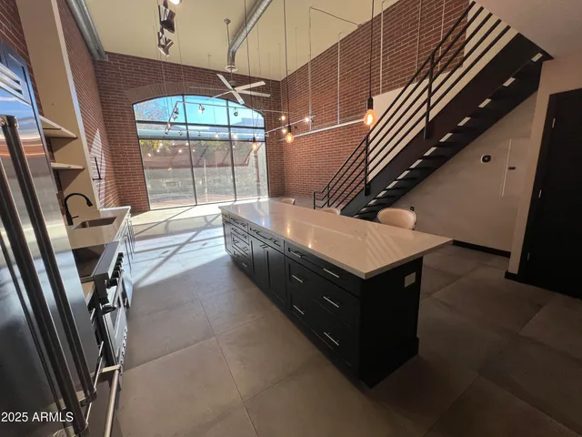 a view of a terrace with a bench