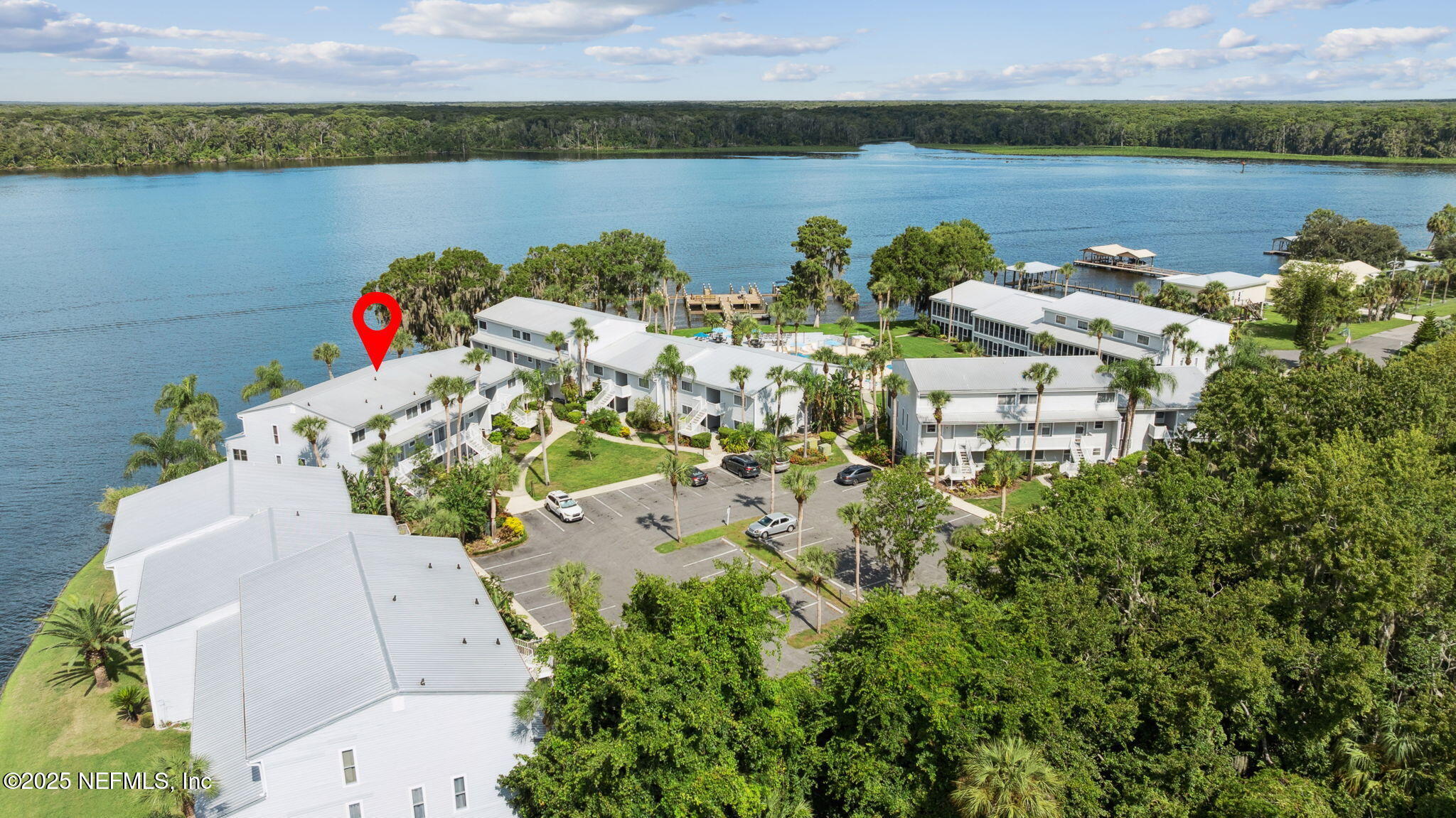 125 River Bend Road, Unit BLD D Welaka, FL 32193 - Photo 48 of 62 an aerial view of a house with a lake view