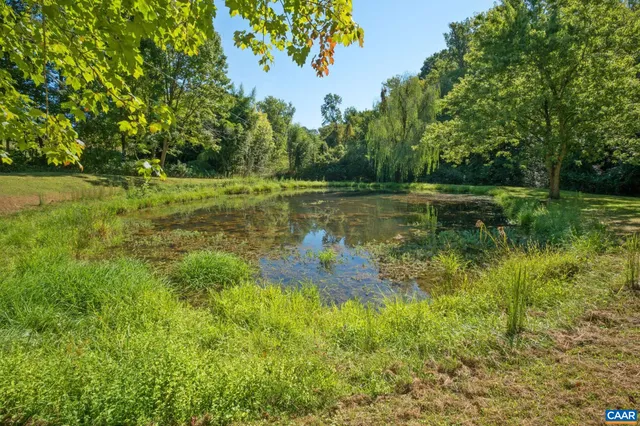 a view of a lake with a yard
