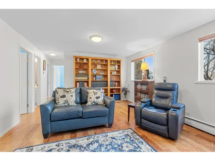 a living room with furniture and a rug