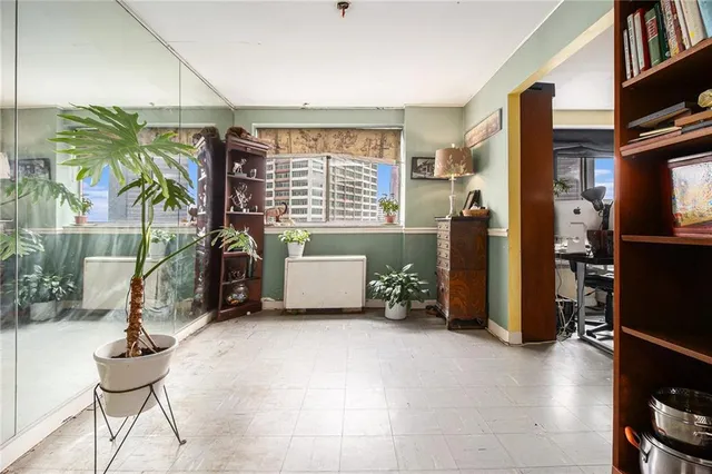 a view of a livingroom with furniture and a potted plant