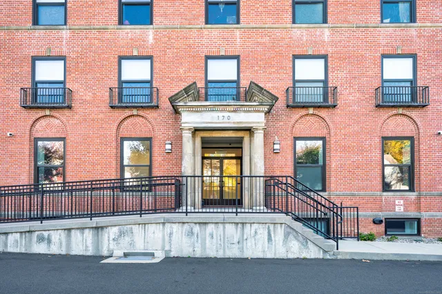 front view of a brick building