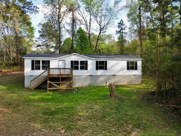 a view of a house with backyard and a tree