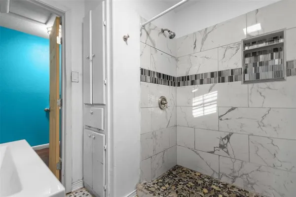 a bathroom with a shower
