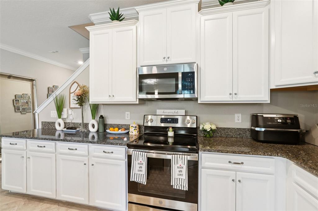 1306 White Fox Run Lutz, FL 33549 - Photo 12 of 35 a kitchen with stainless steel appliances granite countertop white cabinets a sink and dishwasher