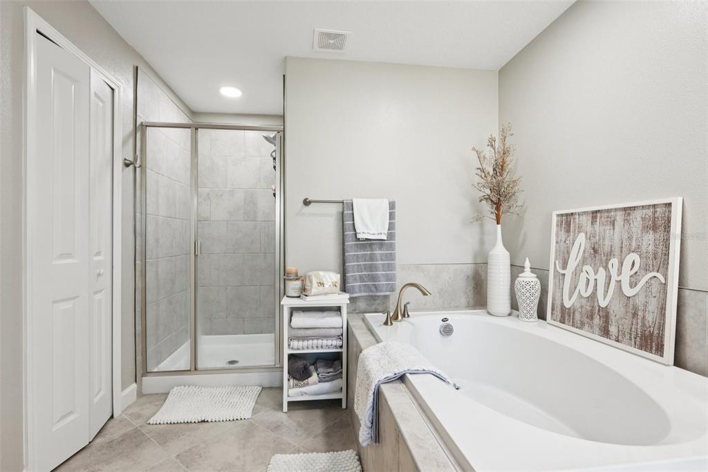 1306 White Fox Run Lutz, FL 33549 - Photo 22 of 35 a bathroom with a bathtub and a shower