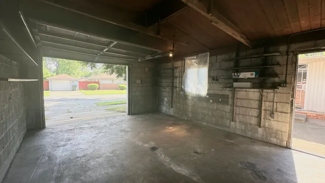 a view of a room with racks on the wall