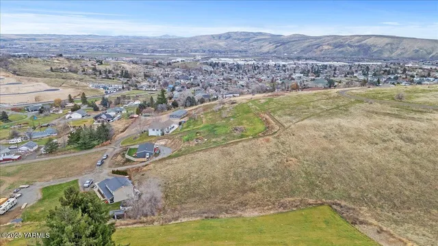 an aerial view of residential houses with outdoor space and river