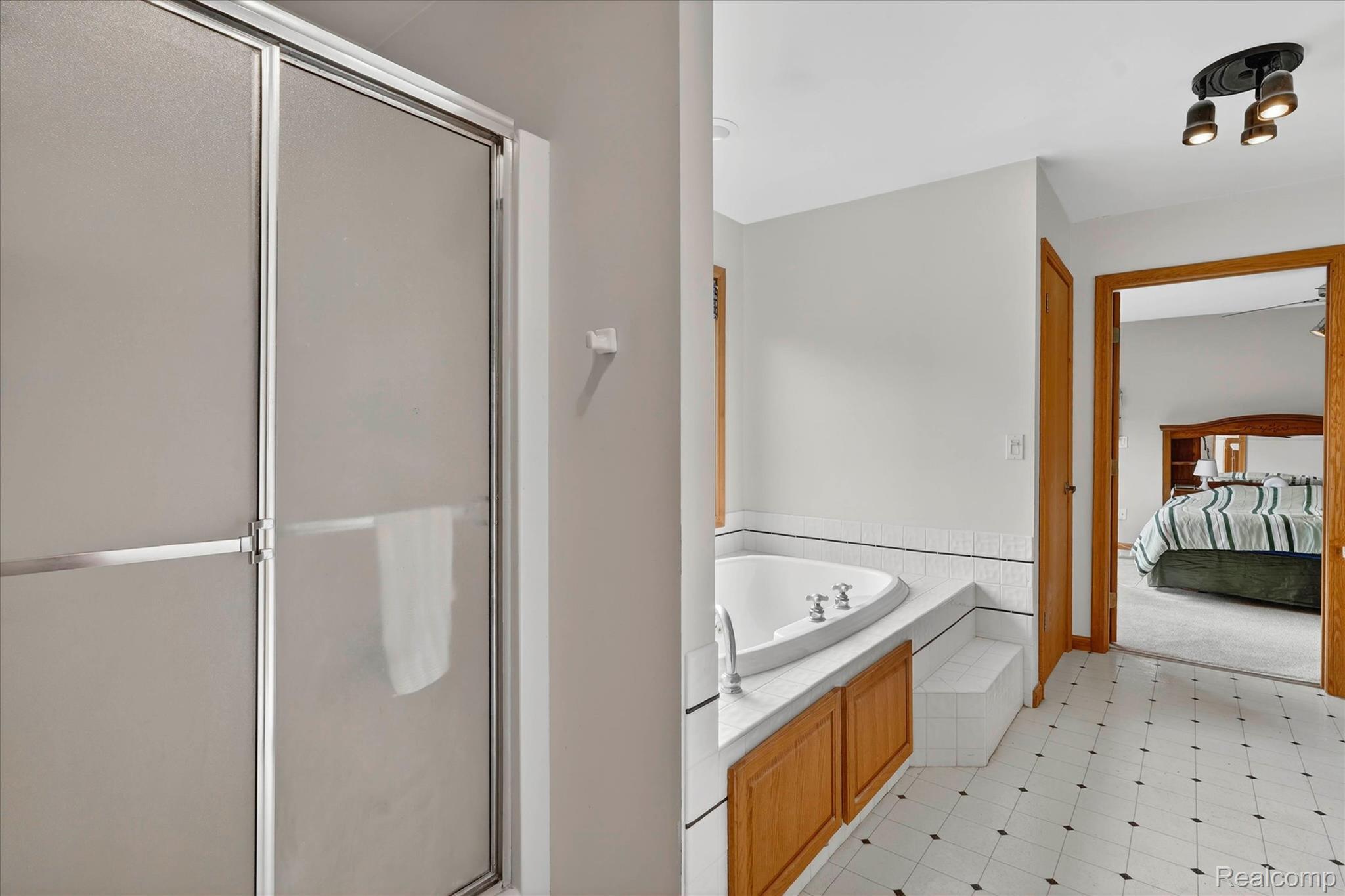 5640 Fisher Road Howell, MI 48855 - Photo 32 of 66 Ensuite bathroom with a stall shower, a bath, and light flooring