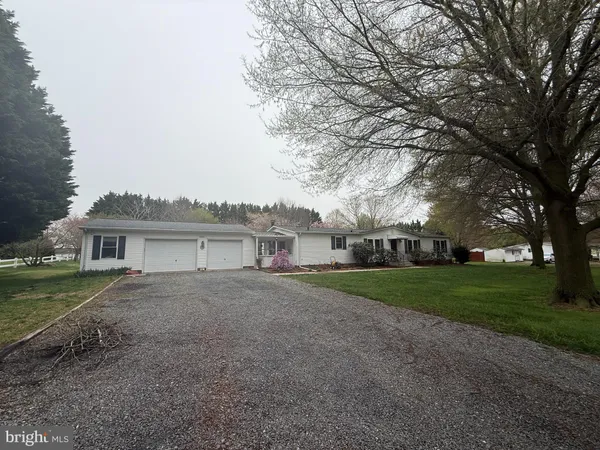 a view of house with a big yard and large trees