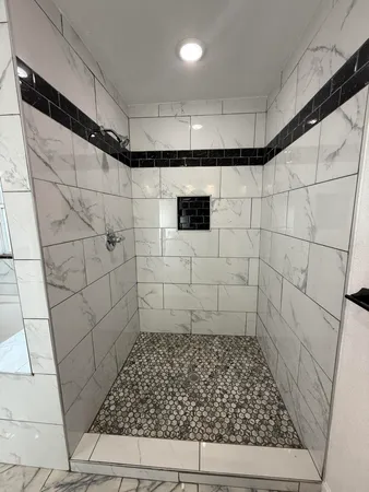a bathroom with a shower