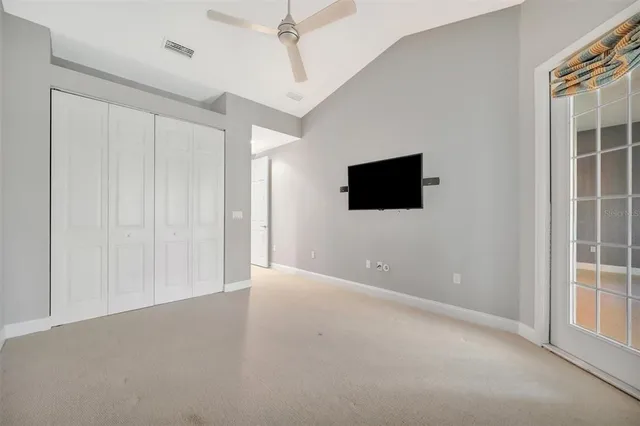 a view of a balcony with fountain