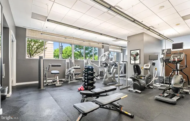 a view of a room with gym equipment