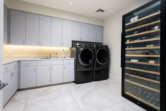 a view of a garden with a building in the background