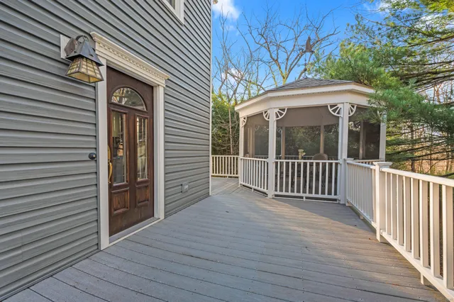 a porch with seating space