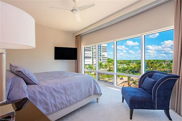 a view of a lake with a city