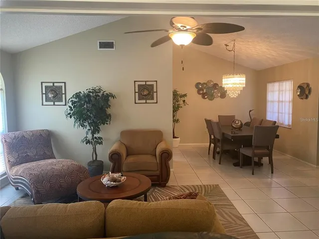 a living room with furniture potted plant and a window