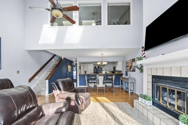 a patio with table and chairs