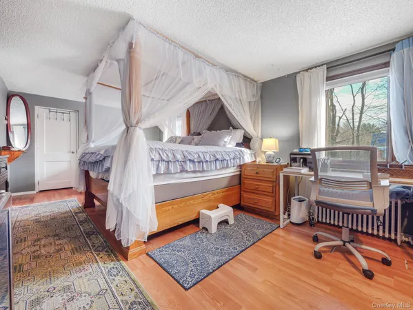 a bedroom with furniture and a rug