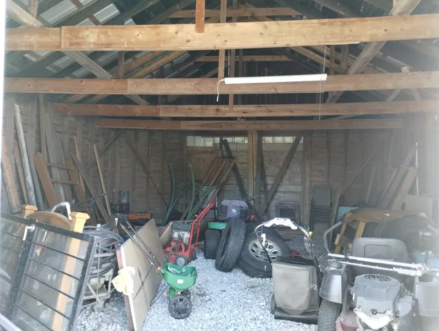 a room with water heater and storage