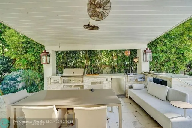 a view of a patio with a table chairs and a table