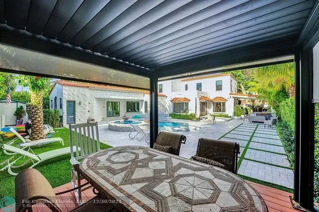 a view of a swimming pool with a patio