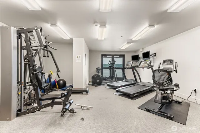 a view of a room with gym equipment