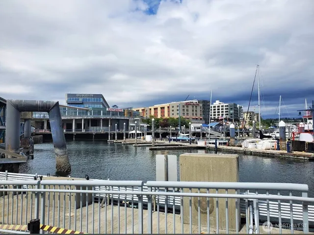 a view of a building with sitting area
