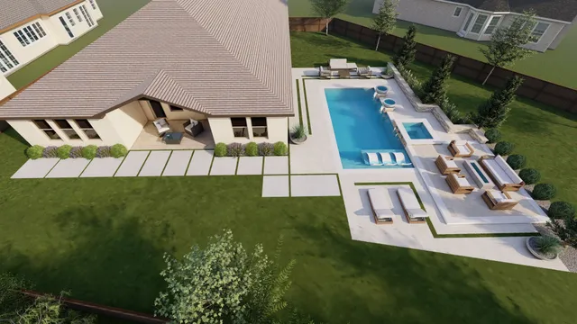 an aerial view of houses with yard