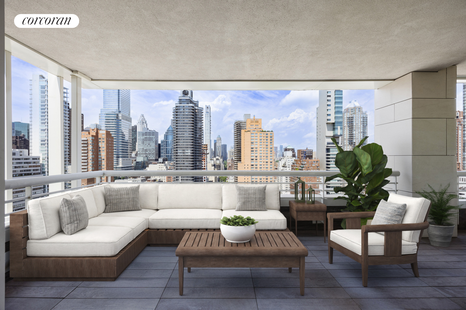 301 East 61st Street, Unit PH Manhattan, NY 10065 - Photo 7 of 16 a living room with furniture and a large window