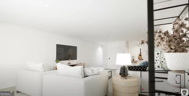 a bedroom with a bed and painting on the wall