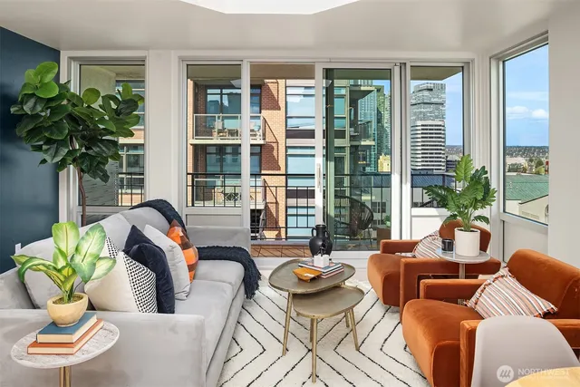 a view of a balcony with chairs