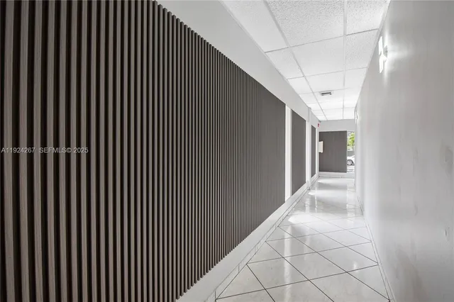 a view of a black and white wall