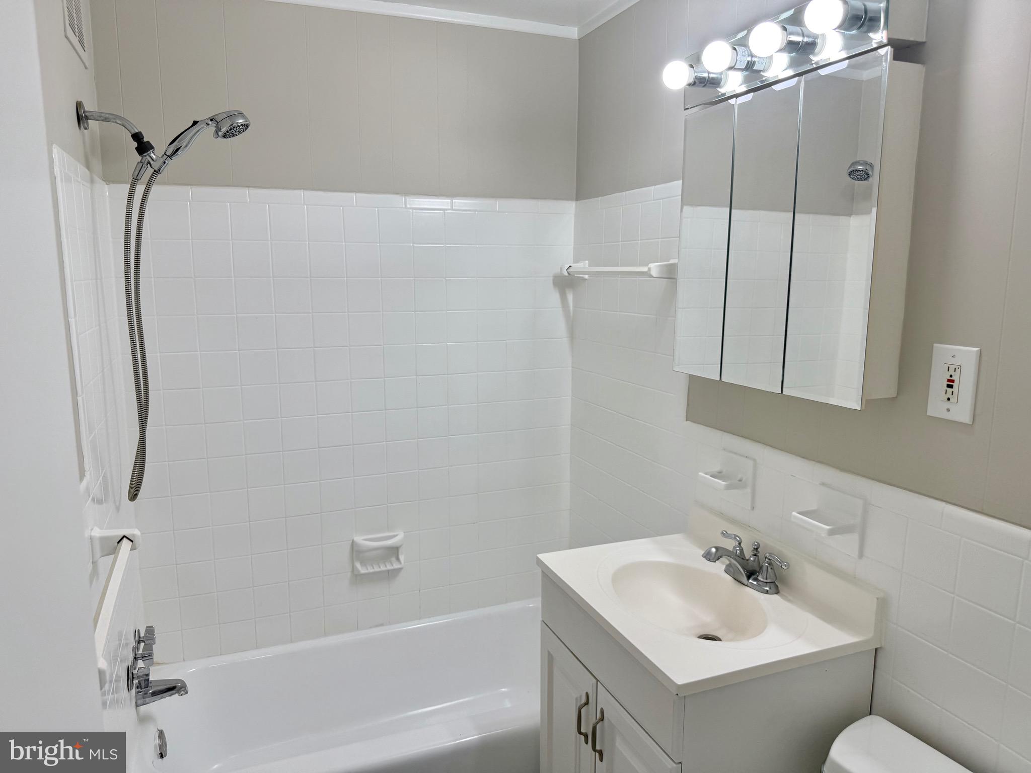 5111 8th Road South, Unit 203 Arlington, VA 22204 - Photo 22 of 31 a bathroom with a sink vanity mirror and shower