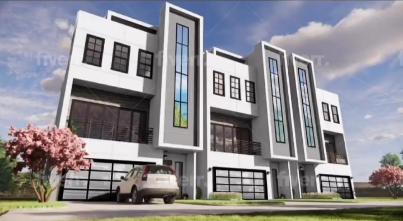 a front view of building with street